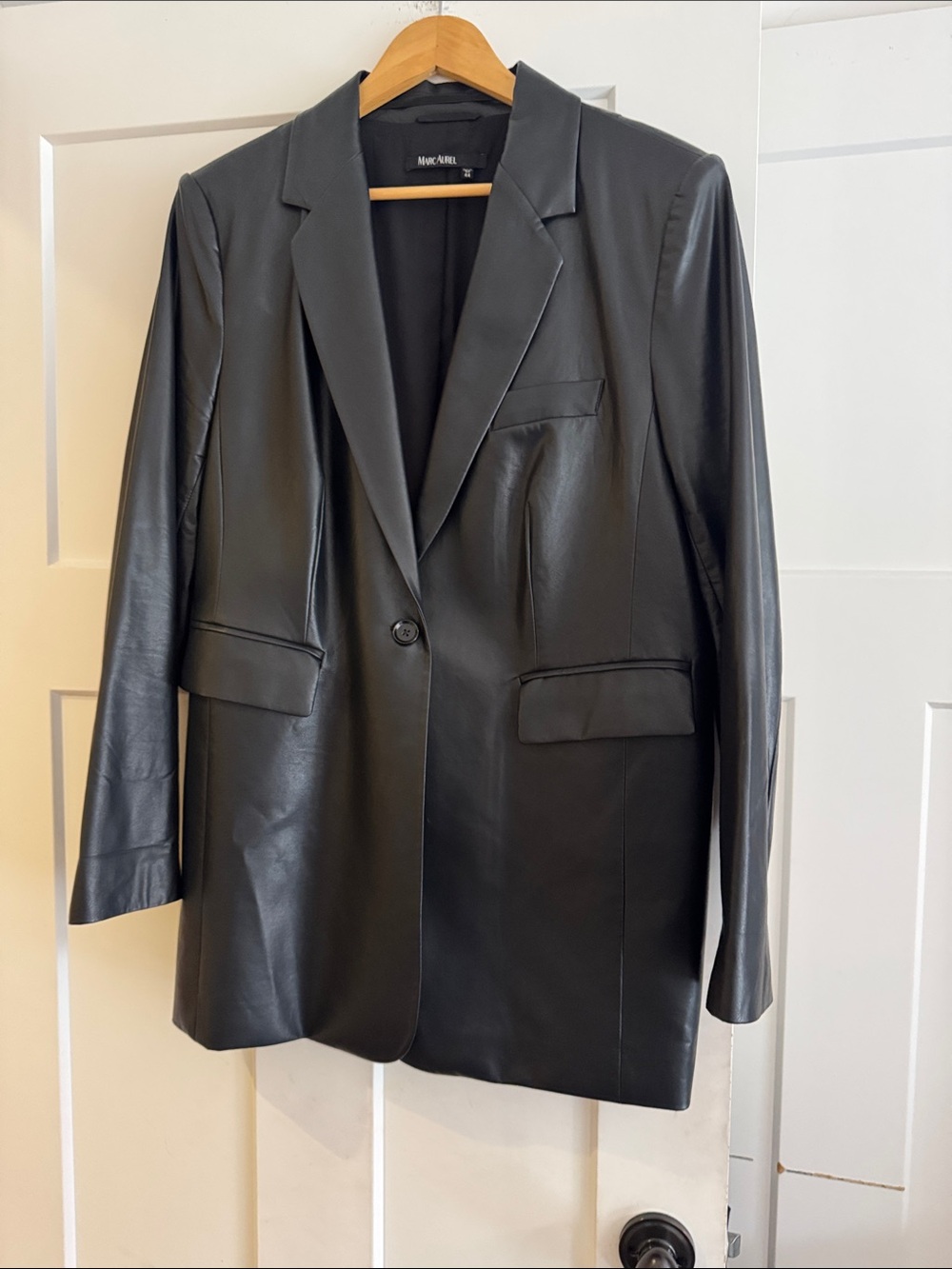 Marc Aurel Black Vegan Leather Long Blazer
